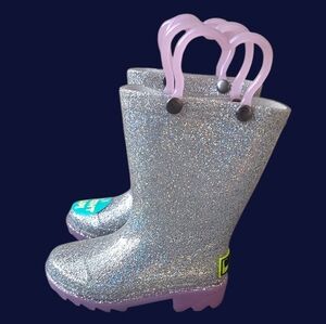 Western Chief Abby Glitter Lighted Silver Rain Boots Size 5